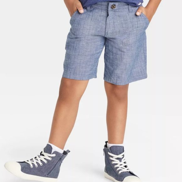 Cat & Jack - Boys' Flat Front 'Above The Knee' Chambray Shorts Size 7 - Picture 2 of 14
